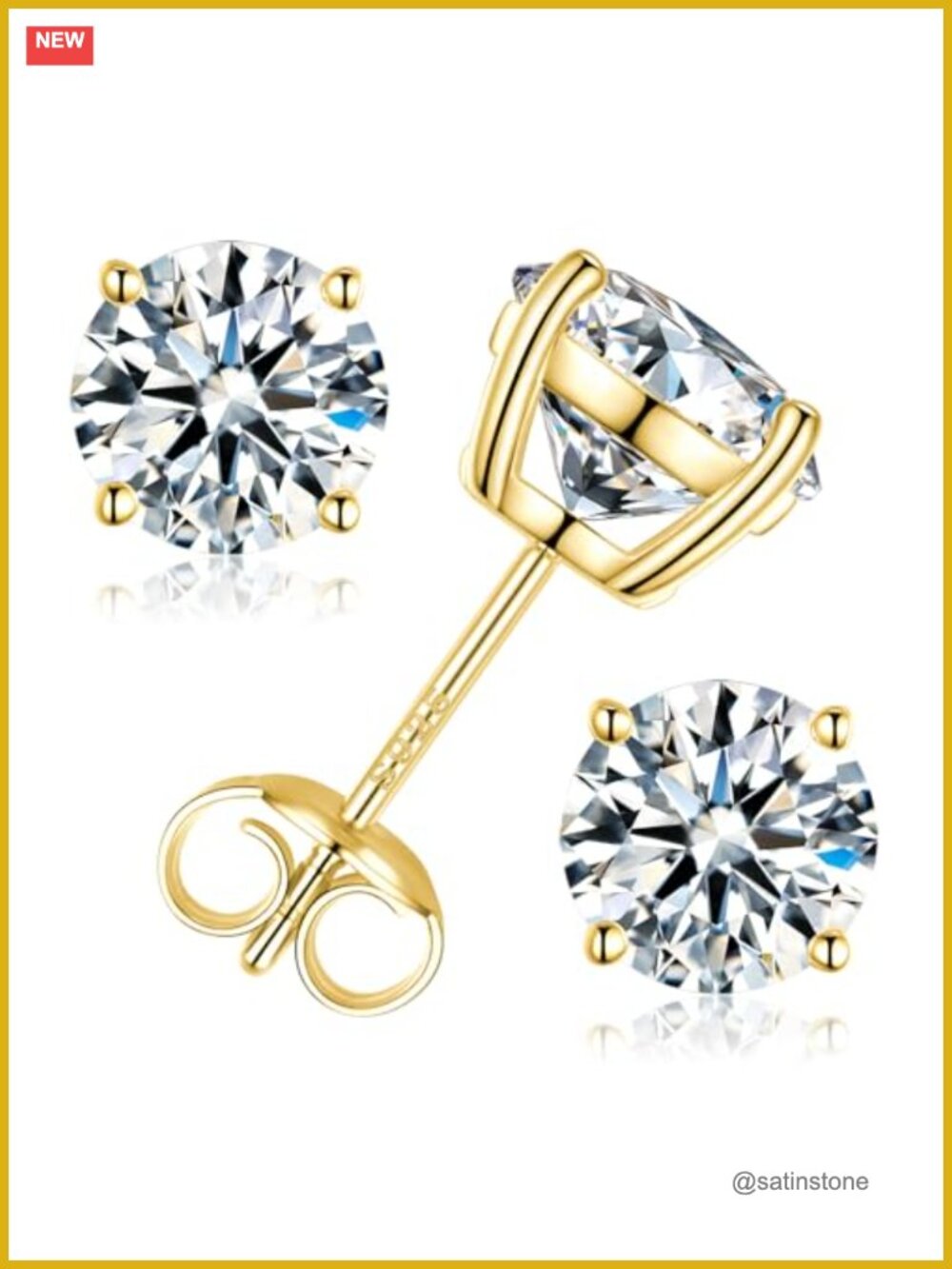 Moissanite Stud Earrings Round Cut D Color VVS1 18K White Gold Plated 925
